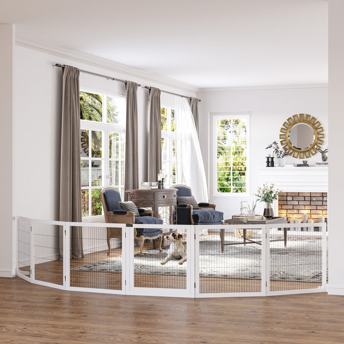 Pawhut Barriere De Securite En Bois Pour Animal Domestique, Barriere De Securite Pour Chien, Cloture Pliable Autoportante, Avec 6 Panneaux, 2 Pieds De Support, Pour Escaliers, Porte, Blanc