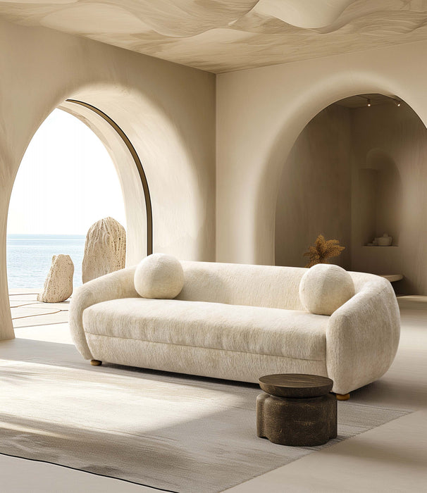 Canape Tribeca style mid-century 86\" en chenille creme