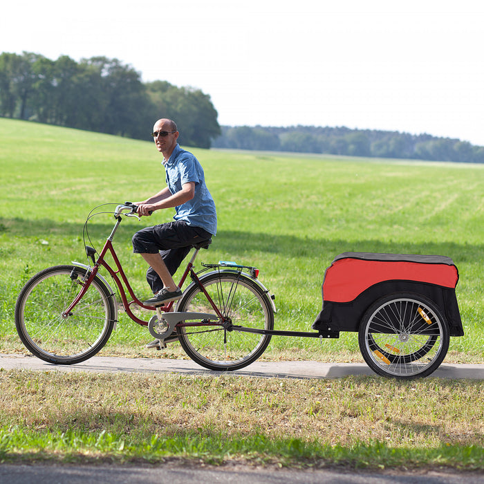 Aosom Bike Cargo Trailer Velo Porte-bagages Chariot Avec Couvercle Noir Rouge
