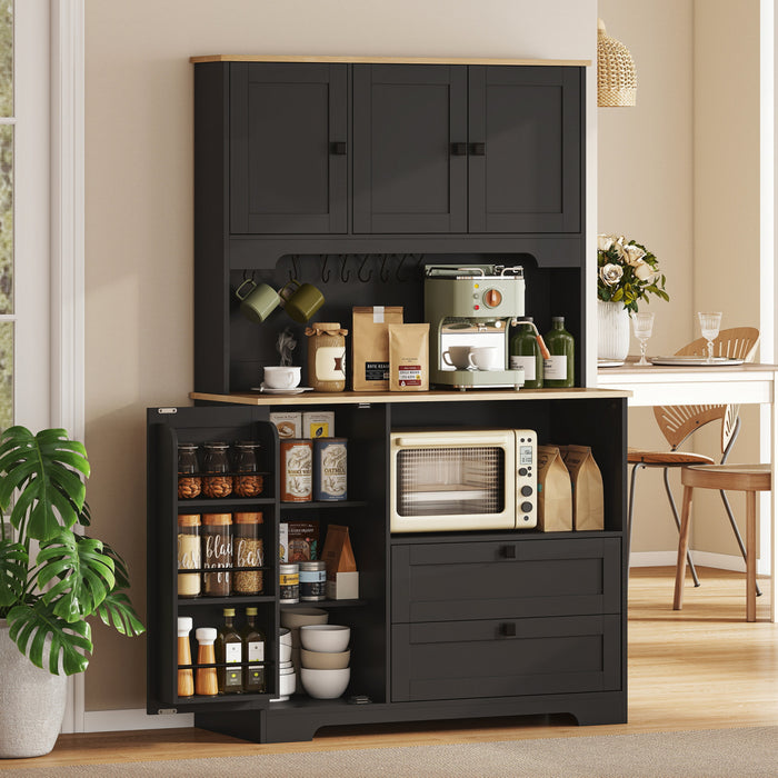 HOMCOM Meuble de rangement de cuisine de 64 po, buffet de cuisine, noir