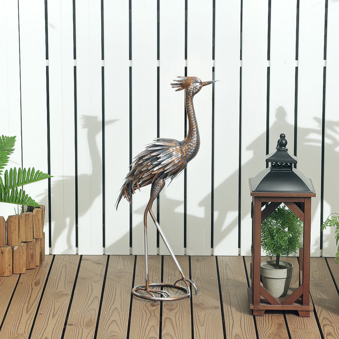 Outsunny Statue de Jardin Heron, Sculpture Debout pour Pelouse, Ton Argente