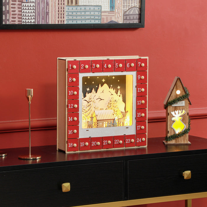 Homcom Calendrier De L'avent De Noel Avec 24 Tiroirs Et Lumieres Led