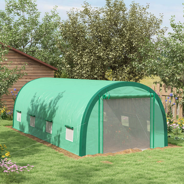 Outsunny Serre Tunnel 19,5' X 10' Avec Structure Amelioree, Porte Grillagee