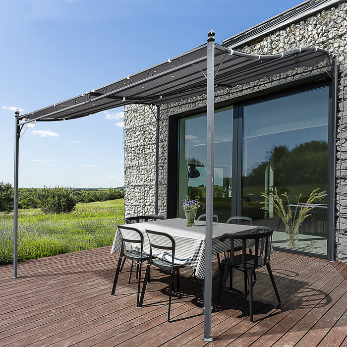 Pergola Tonnelle De Jardin Auvent 2,97 X 2,97 M Adossable Metal Gris Polyester Impermeabilise Anti-uv Gris