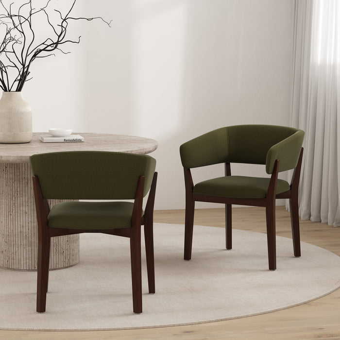 Fauteuil moderne Blake en faux mohair avec accoudoirs en bois, vert - Lot de 2