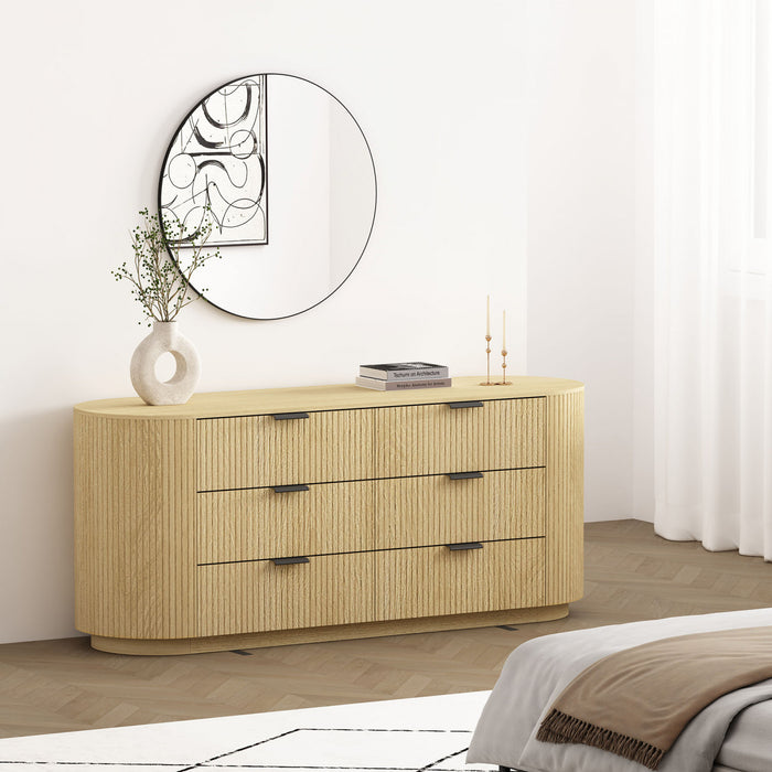 Commode moderne Olivia Manhattan 71\" en chene naturel (6 tiroirs)