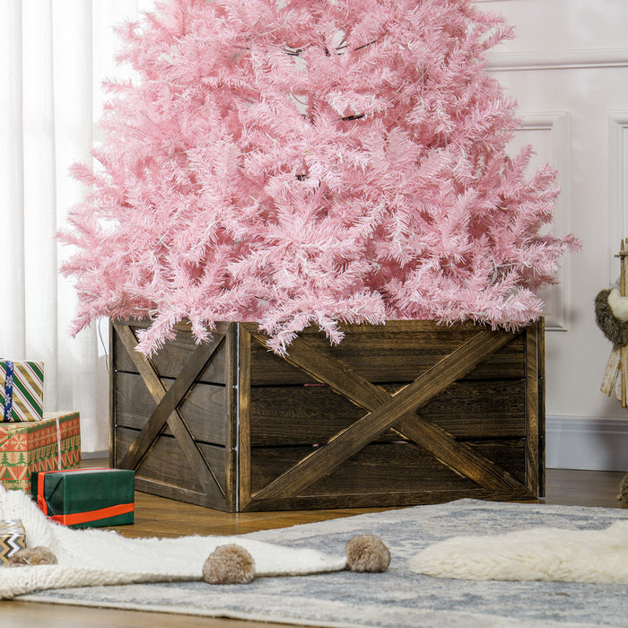 HOMCOM Boite en bois pour base de sapin de Noel 28\", bois vieilli fonce