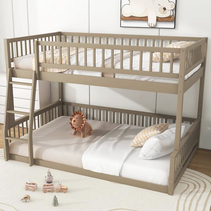 Lit superpose Ethan Full XL sur Queen avec echelle et barrieres de securite, noyer