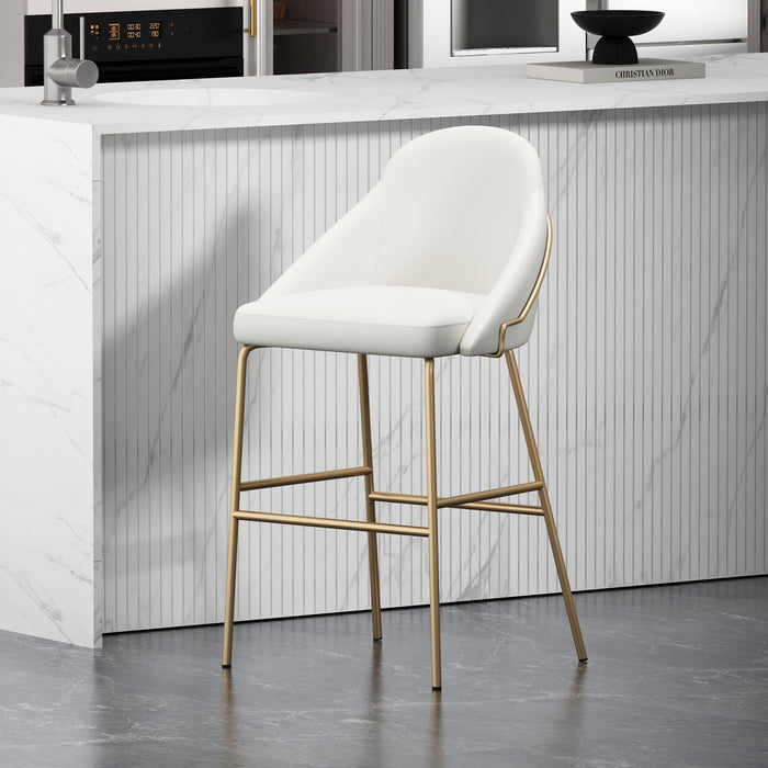 Tabouret de bar moderne Gracie en metal et tissu, blanc et dore