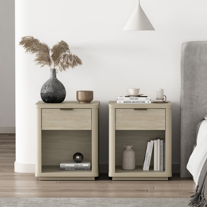 Table de nuit moderne Evelyn 20\" en naturel (1 tiroir) - Lot de 2