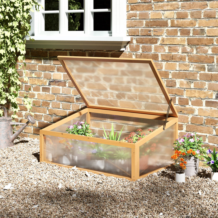 Outsunny Serre A Cadre Froid En Bois Avec Toit Ouvrant, 35.5 \"x23.5 \"x15.75\", Light Brown