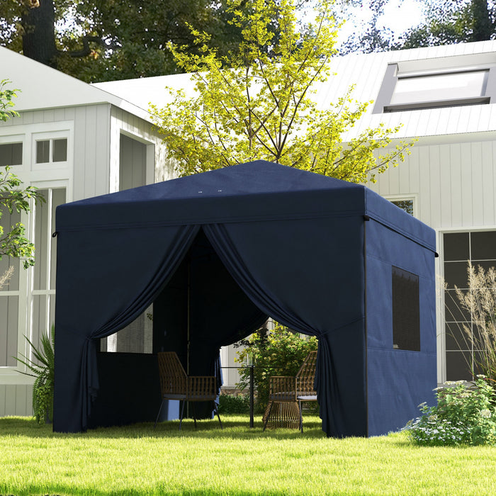 Outsunny Tente Escamotable 10' X 10' Avec Fenetres En Maille, Bleu Fonce