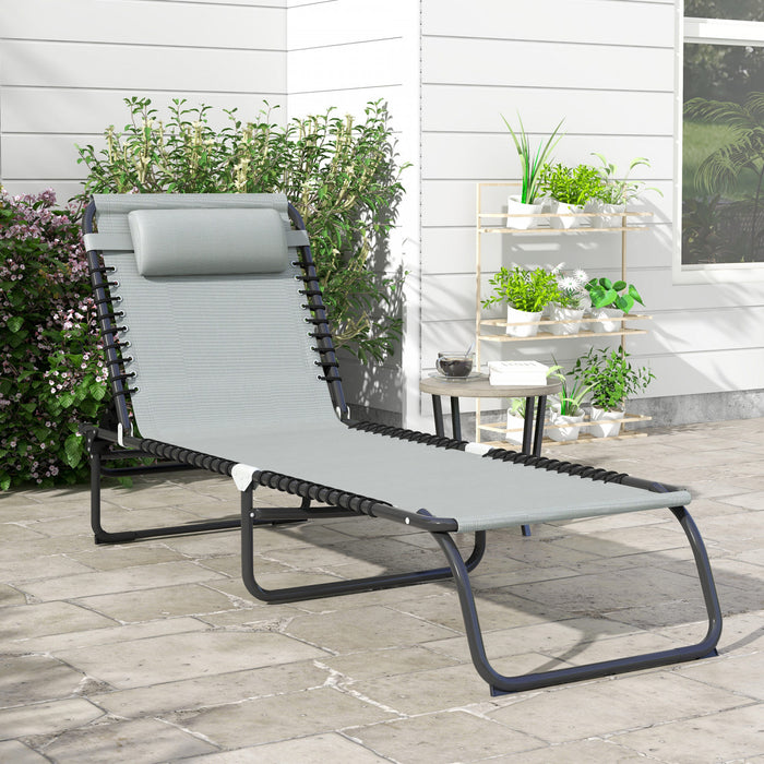 Outsunny Chaise Longue Pliante, Chaise Longue Avec Appui-tete, Gris Clair