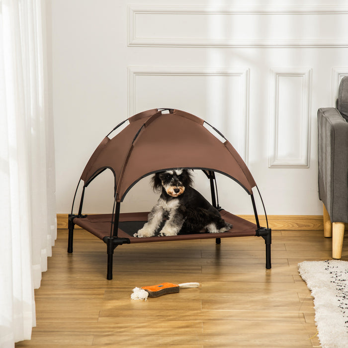 Pawhut Lit De Refroidissement Sureleve Portable Pour Chien Avec Auvent Pour Chiens De Petite Taille, Interieur Et Exterieur, 30\" L X 24\" L X 28.75\" H