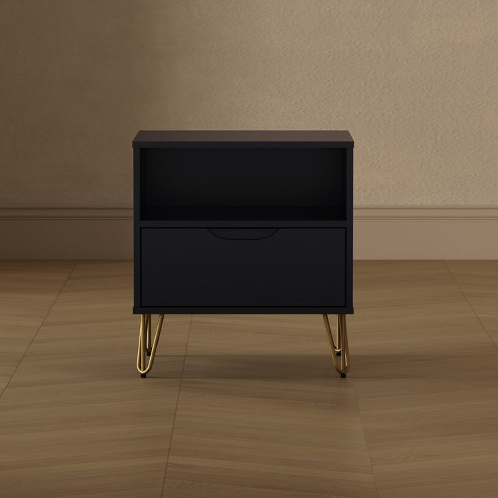 Table de nuit Avira style milieu du siecle moderne 20\" en noir (1 tiroir)