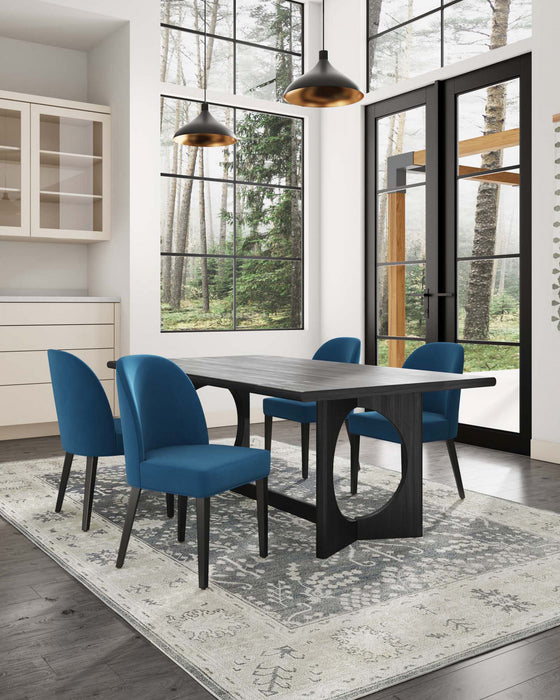 Chaise de salle a manger moderne en bois Hillman avec revetement bleu - Lot de 4
