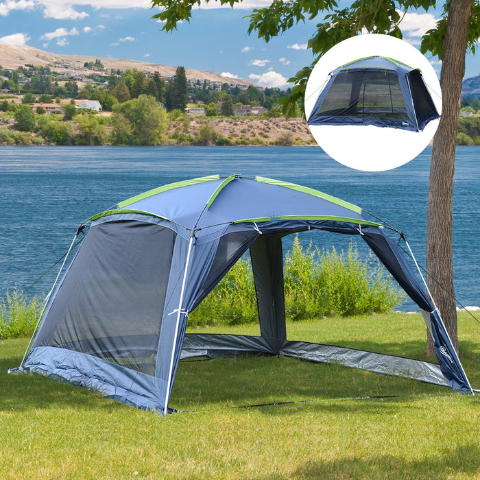 Outsunny 12'x12'x7' 5-8 Personnes Tente De Camping En Plein Air Portable Abri Resistant A L'eau Randonnee Pop Up Mesh Wall