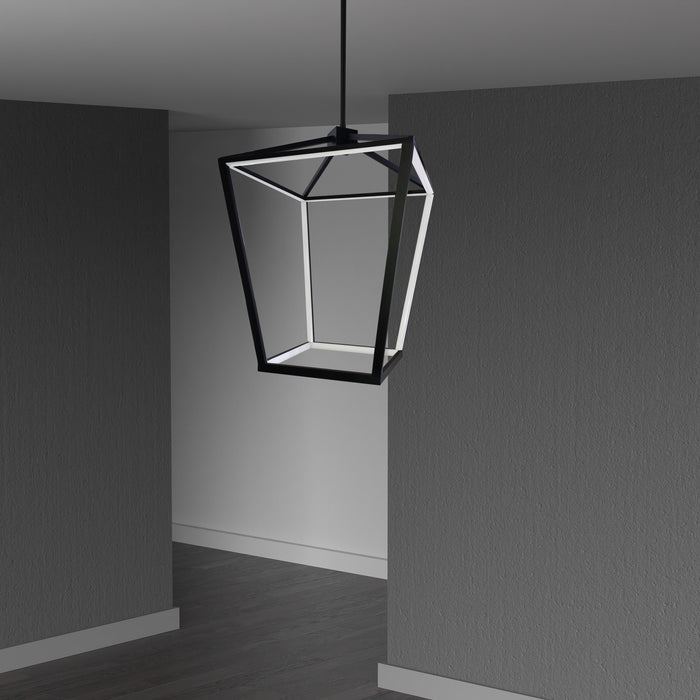 Luminaire suspendu Cage de Dainolite blanc qui diffuse la lumière, avec fini noir mat et ampoule à DEL de 46 W