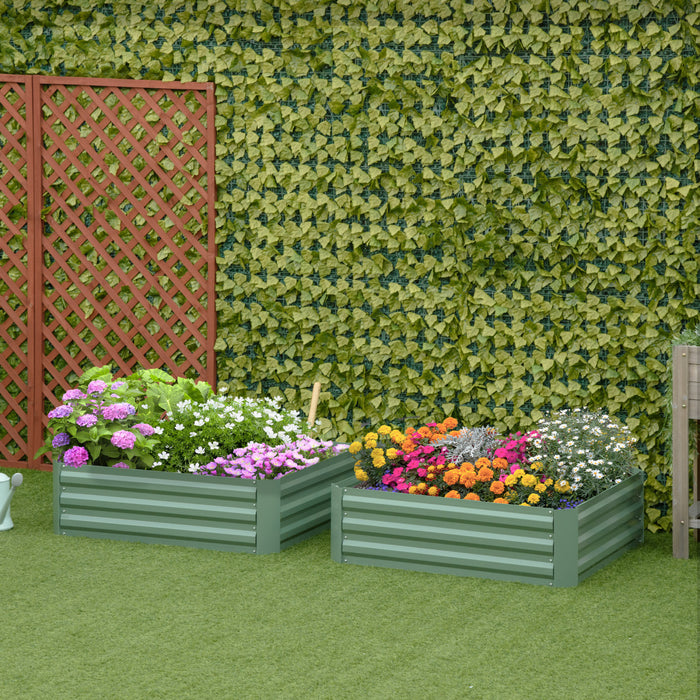 Outsunny 39 '' X 39 '' X 12 '' Ensemble De 2 Lits De Jardin Sureleves, Jardiniere Surelevee Avec Cadre En Acier Galvanise Pour Faire Pousser Des Fleurs, Des Herbes, Des Plantes Grasses, Vert