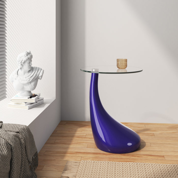 Table d’appoint moderne Lava avec plateau en verre, coloris violet