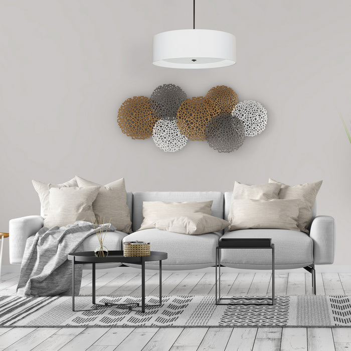 Luminaire suspendu Helena de Dainolite de 30 po de diamètre avec abat-jour blanc qui diffuse la lumière, fini noir mat et 4 ampoules