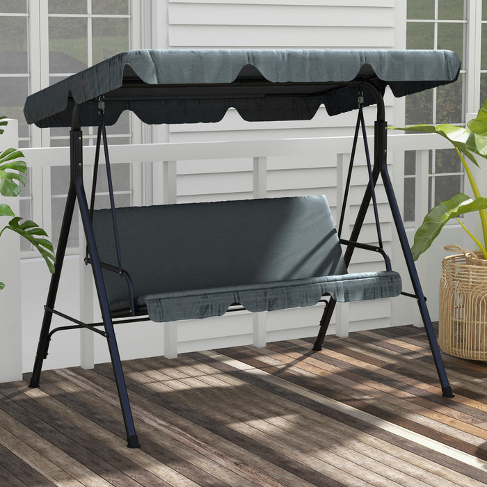 Outsunny Balancoire De Patio A 3 Places Avec Auvent Reglable, Gris