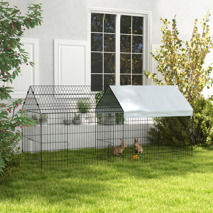 Pawhut Cage Pour Petits Animaux De 87\", Parc Pour Poulets, Lapins, Chinchillas, Parc Exterieur Pour Petits Animaux Avec Toit, Argente