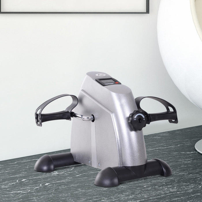 Soozier Mini Velo D'exercice Portable A Pedales Pour Velo D'interieur Avec Ecran Lcd Argente