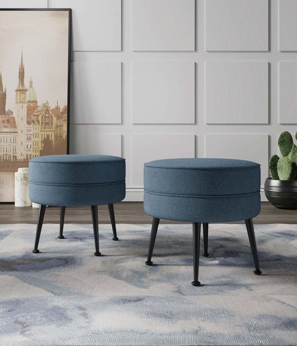 Lot de 2 poufs d’appoint Bailey style milieu du siecle moderne, rembourres, bleu