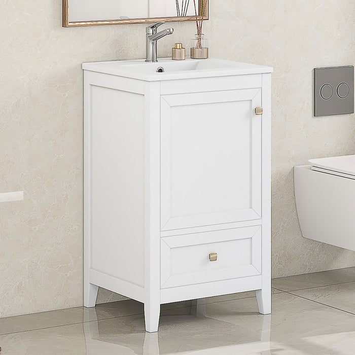 Puret Meuble-Lavabo Simple 20 po avec Etagere de Porte et Tiroir Coulissant, Blanc