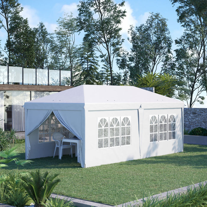 Outsunny 10x20pi Tente Exterieure Facile Pliable Gazebo Tente De Fete Auvent Abri De Jardin Abri, Blanc