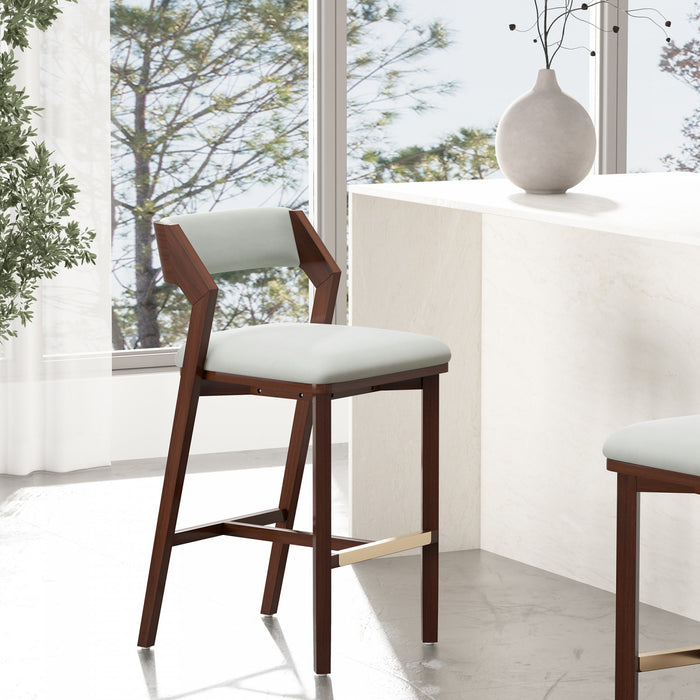 Tabouret de bar moderne Patricia en bois avec revetement en tissu blanc Glacier