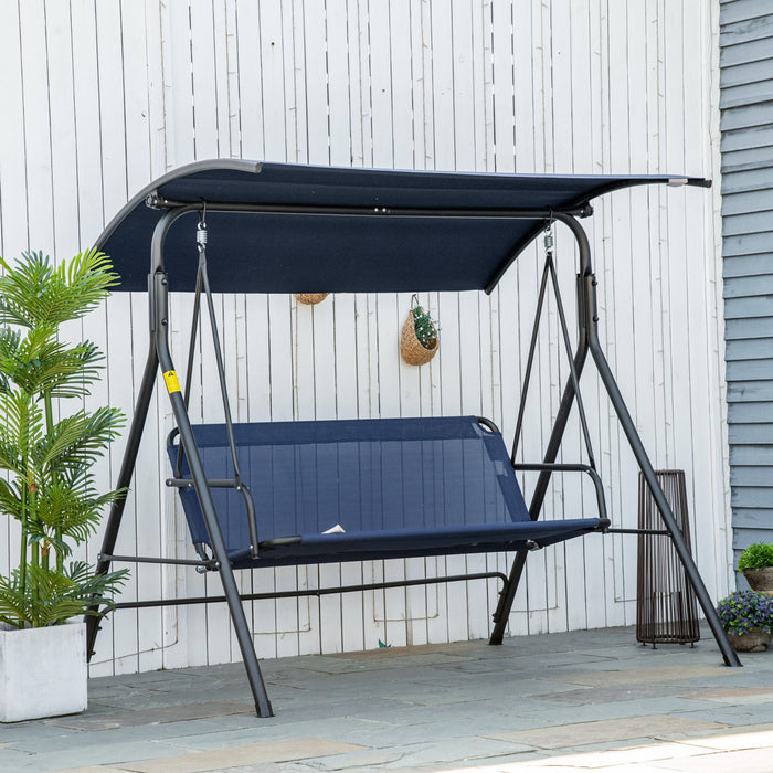 Outsunny Balancoire 3 Places avec Toit Ajustable, Bleu Fonce