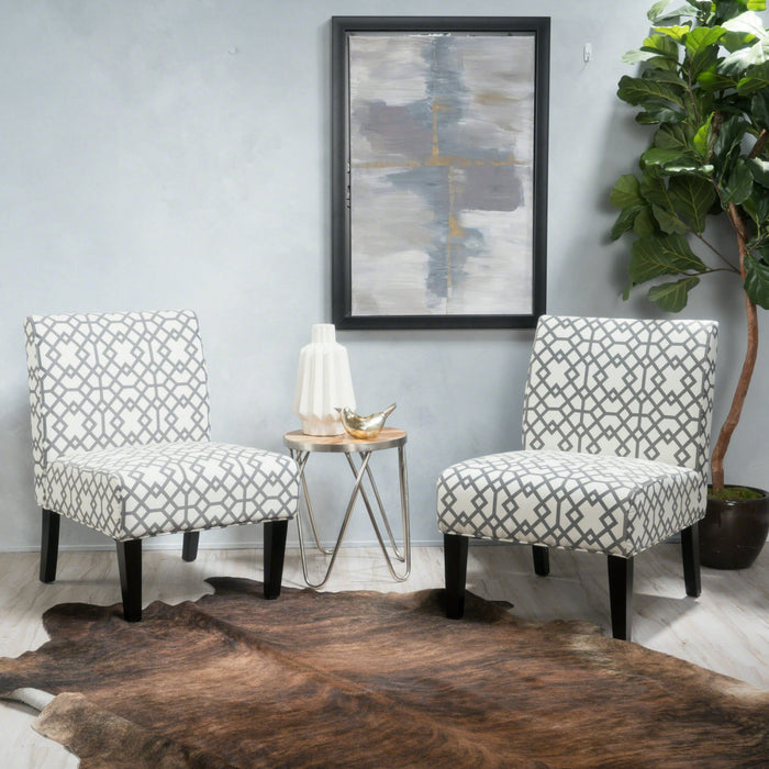Lot De 2 Fauteuils D’appoint Oliver En Tissu aspect lin Avec Pieds En Bois D’hévéa - Gris Et Ivoire