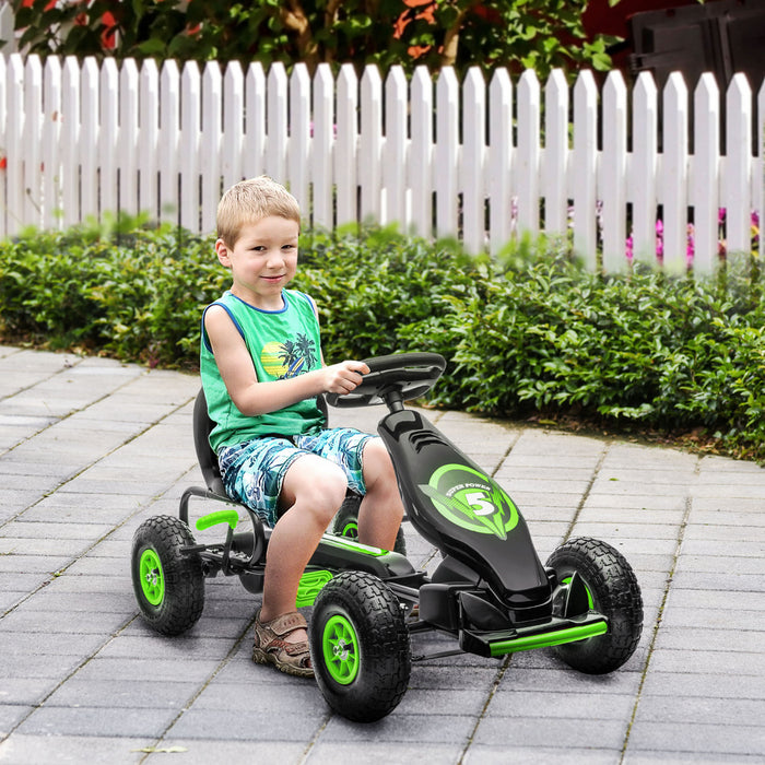 Aosom Go Kart A Pedales Pour Enfants, Jouets A Enfourcher Pour Garcons Et Filles Avec Siege Ergonomique Reglable, Roues En Caoutchouc Absorbant Les Chocs, Frein A Main De Securite, 5 A 12 Ans, Vert