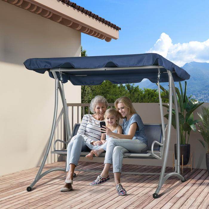 Outsunny Balancoire De Patio Pour 3 Personnes Avec Auvent Reglable, Bleu