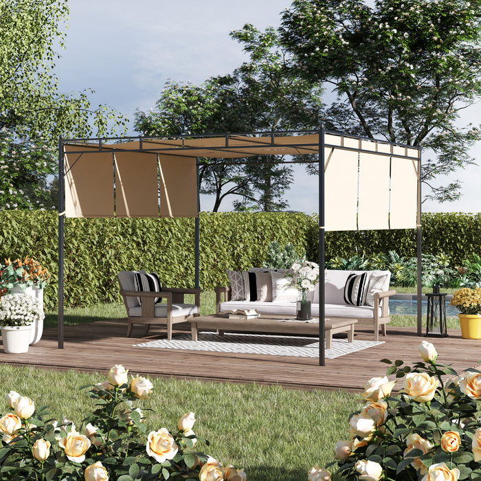 Outsunny 10' X 10' Pergola Retractable De Jardin Auvent Abri Soleil Avec Toit Coulissant Cadre En Acier Pour L'exterieur Beige