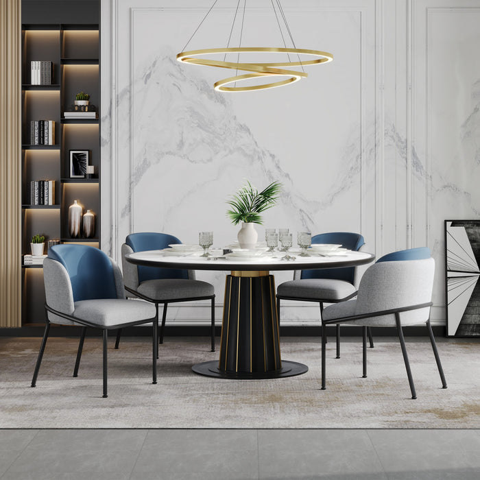 Olivia Ensemble de 4 chaises de salle a manger modernes avec pieds inclines et pieds reglables, bleu et gris