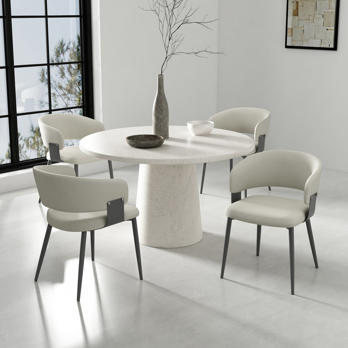 Chaise de salle a manger moderne Luce en cuir vegetalien texture et metal, couleur avoine - Lot de 4