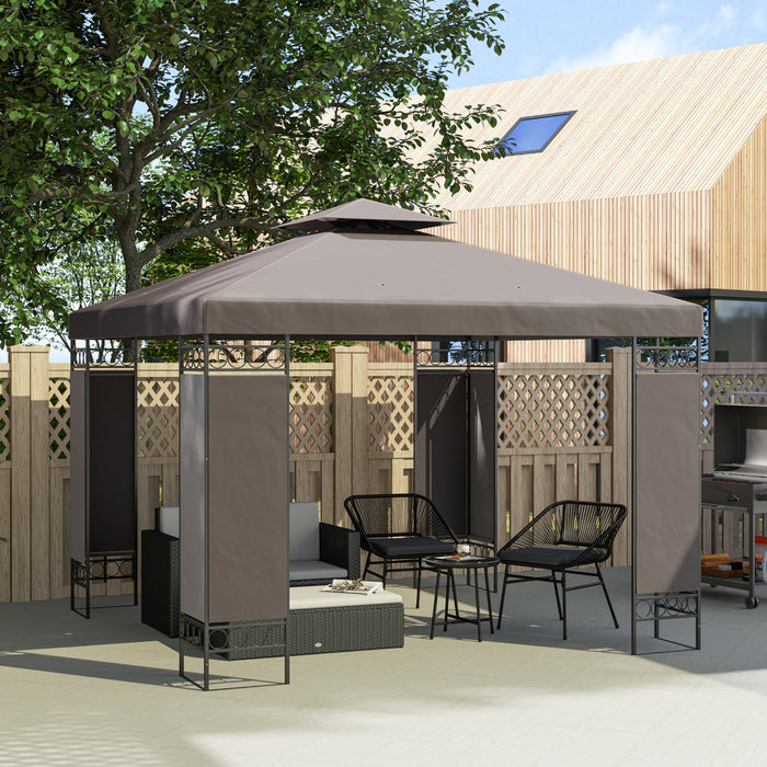 Outsunny Gazebo 10 X 10 Pi, Gazebo Exterieur A Double Toit, Kaki