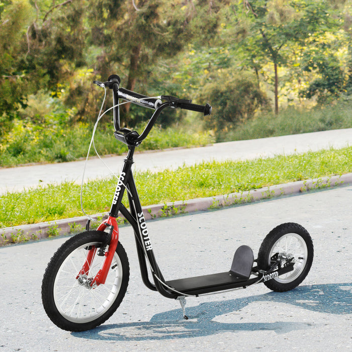 Aosom Teens Youth Kick Scooter Guidon Reglable Ride On Toy Pour 5+ Avec Double Freins Avant Et Arriere Roues Gonflables Noir