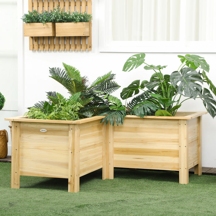 Outsunny Jardiniere Surelevee En Bois Pour L'exterieur, Avec Pieds, Pour Les Legumes, Les Fleurs Et Les Herbes, En Forme De L, Naturel
