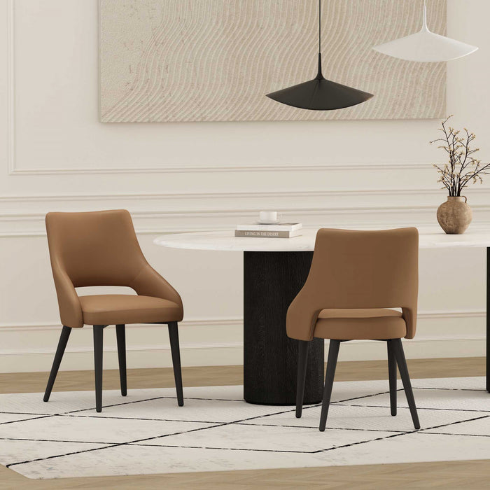 Chaise de salle a manger moderne Tremont en cuir vegetalien et metal, couleur selle - Lot de 2