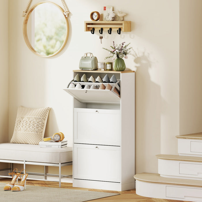 HOMCOM Armoire a chaussures moderne pour 18 paires de chaussures, Blanc