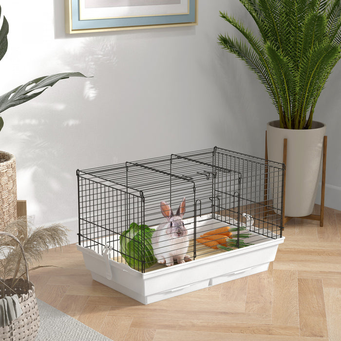 Pawhut Cage Pour Petits Animaux Habitat Pet Play House Pour Petit Lapin Lapin Cochon D'inde Animal De Compagnie Vison Chinchilla Avec Plateau Coulissant Fond Planche En Bois Blanc Et Noir