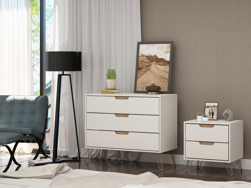 Ensemble de commode 2 pieces Rockefeller style mid-century moderne en blanc casse