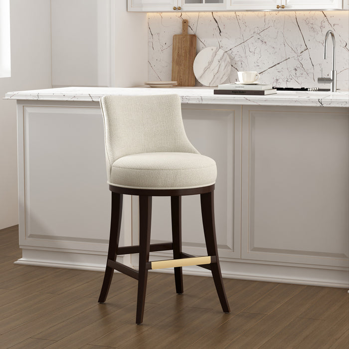 Tabouret de bar moderne en bois Lucia, revetu de chenille, coloris naturel