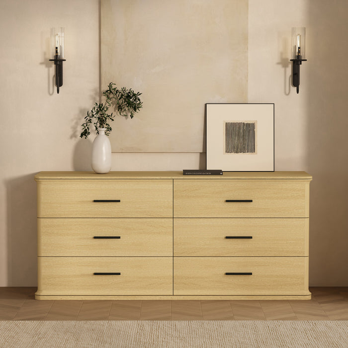 Commode traditionnelle Clifford en chene naturel (6 tiroirs)