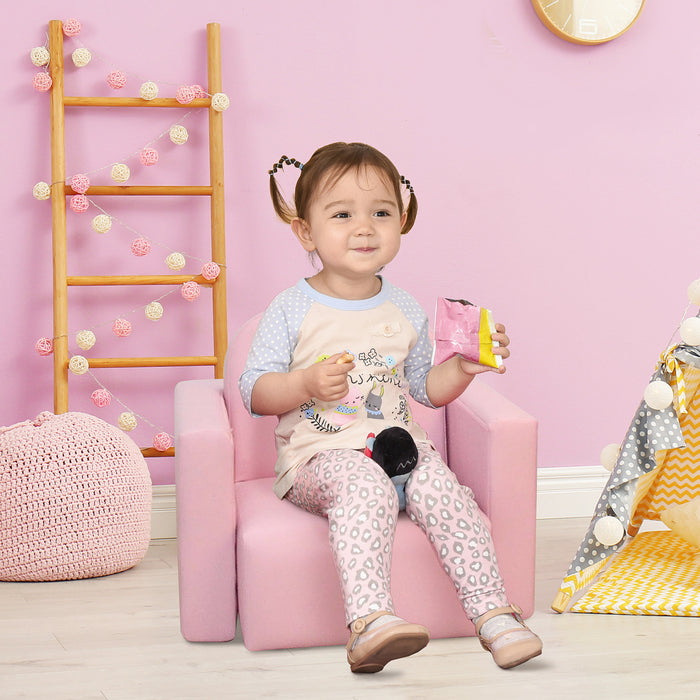 Qaba Ensemble Canape 2-en-1 Multi-fonctionnel Pour Enfants Table Chaise Ensemble Canape Doux Robuste, Rose