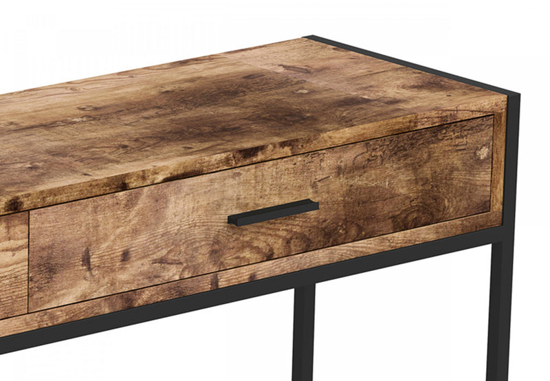 Console moderne de 48 po avec 2 tiroirs - bois recyclé brun avec métal noir